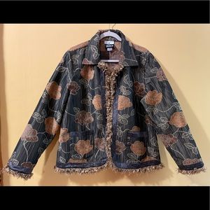 Yak Magic Jacket Green with Gold Velvet Roses and Faux Fur Trim